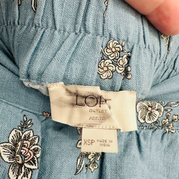 LOFT Size XSP Dusty Blue Floral Print Boho Linen Mini Skirt w/ Pockets - Picture 6 of 9